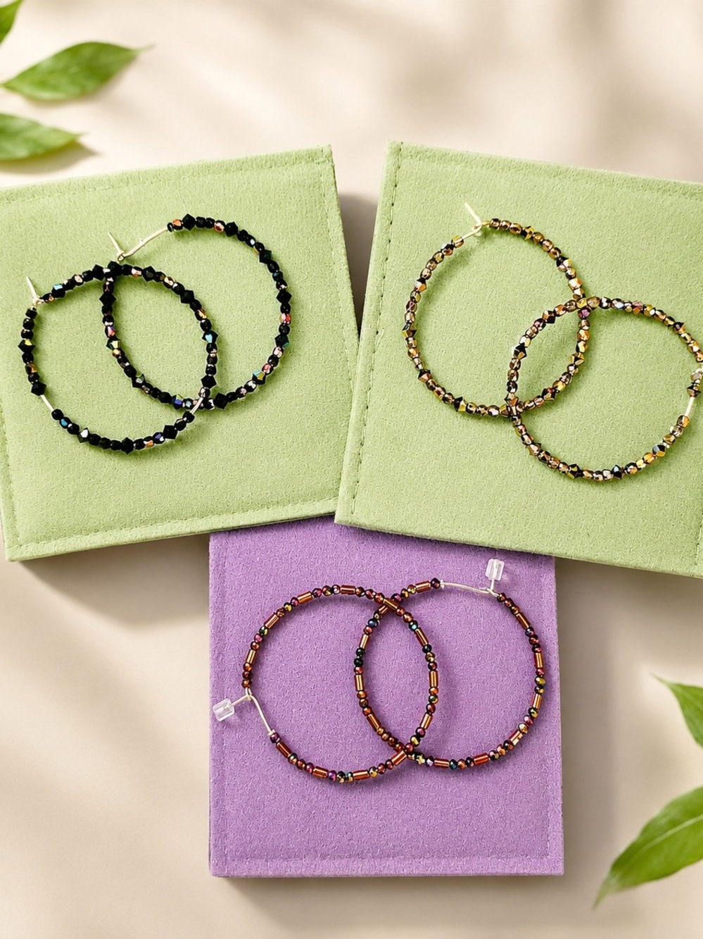 Sparkle Beaded Hoop Earrings - Multicolor 35mm